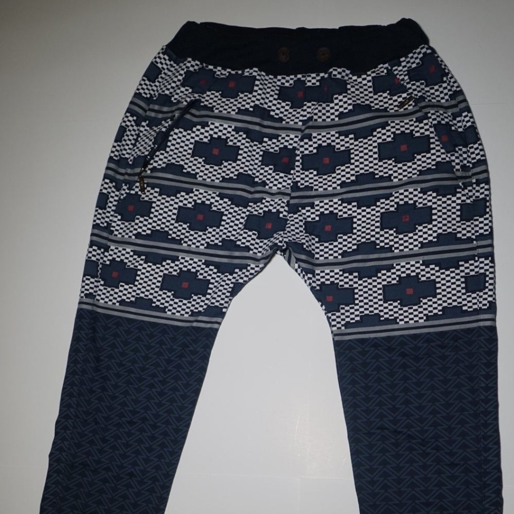 American Stitch Mens White Blue Pattern Joggers L
